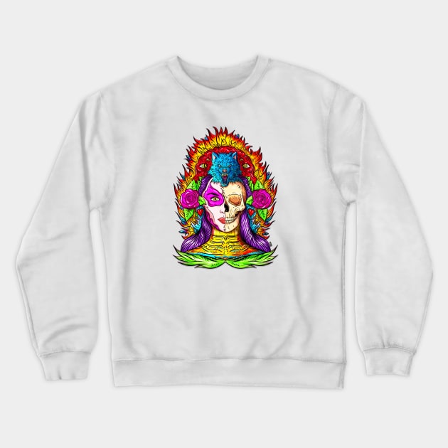 Spiritual Indian Wolf Woman Crewneck Sweatshirt by FerMinem